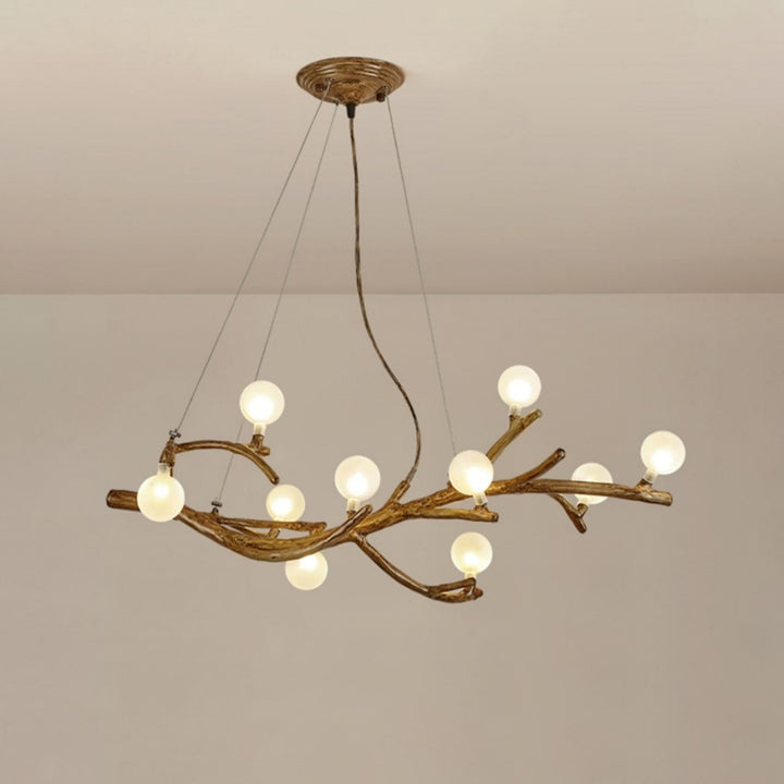 Contemporain Créatif Imitation Branche d'Arbre Forme Linéaire Orbe Fer Résine Verre Lustre 8/10/12/16 Lumières Pour Salon 