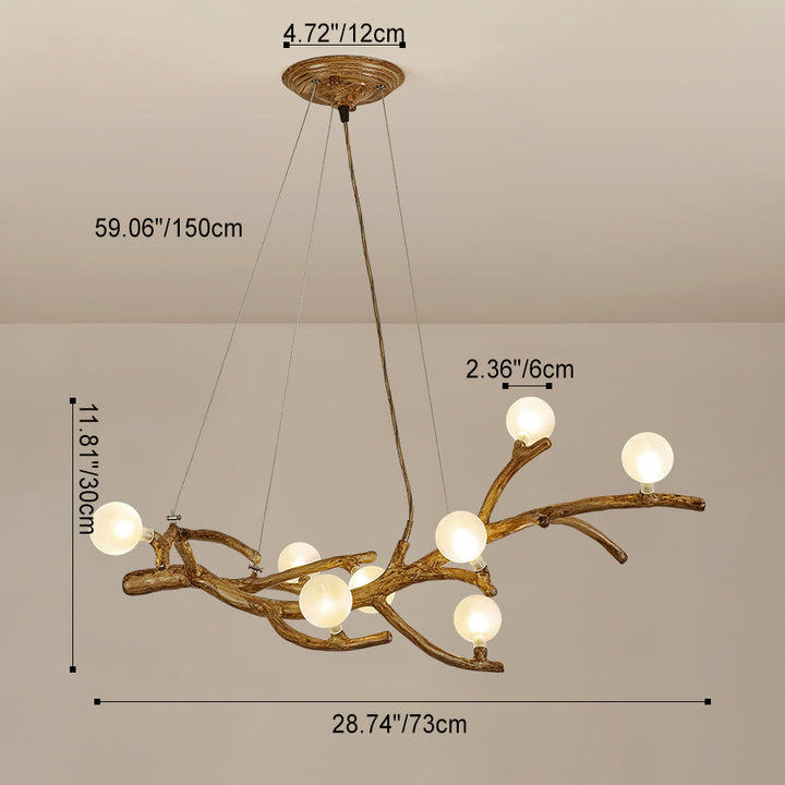 Contemporain Créatif Imitation Branche d'Arbre Forme Linéaire Orbe Fer Résine Verre Lustre 8/10/12/16 Lumières Pour Salon 