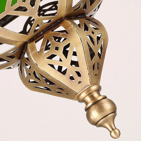 Traditional Vintage Muslim Hexagonal Prism Copper Glass 1-Light Pendant Light For Dining Room