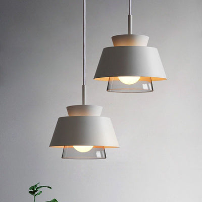 Lámpara colgante contemporánea escandinava de aluminio y vidrio redonda trapezoidal de 1 luz para dormitorio 