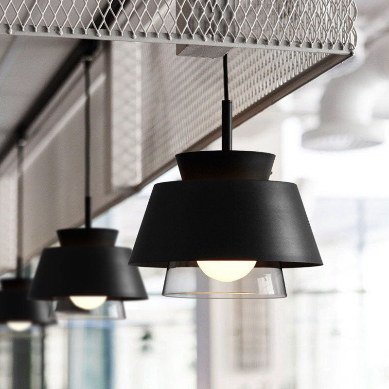 Lámpara colgante contemporánea escandinava de aluminio y vidrio redonda trapezoidal de 1 luz para dormitorio 