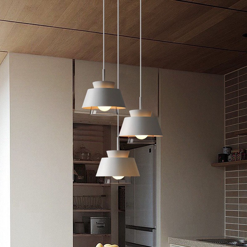 Lámpara colgante contemporánea escandinava de aluminio y vidrio redonda trapezoidal de 1 luz para dormitorio 