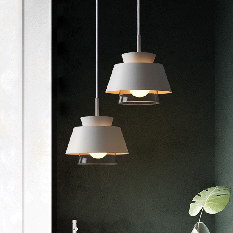 Lámpara colgante contemporánea escandinava de aluminio y vidrio redonda trapezoidal de 1 luz para dormitorio 