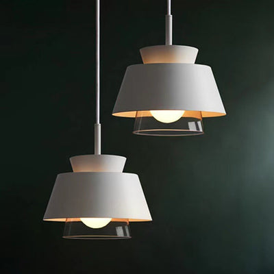Lámpara colgante contemporánea escandinava de aluminio y vidrio redonda trapezoidal de 1 luz para dormitorio 