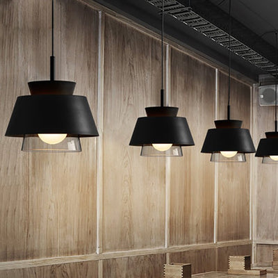 Lámpara colgante contemporánea escandinava de aluminio y vidrio redonda trapezoidal de 1 luz para dormitorio 