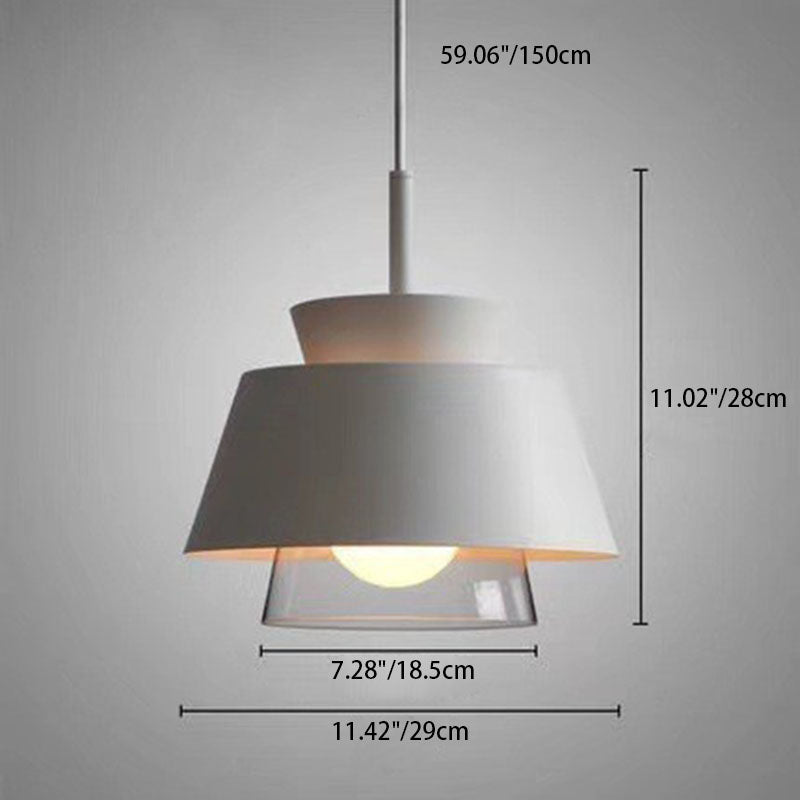 Lámpara colgante contemporánea escandinava de aluminio y vidrio redonda trapezoidal de 1 luz para dormitorio 