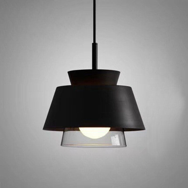 Lámpara colgante contemporánea escandinava de aluminio y vidrio redonda trapezoidal de 1 luz para dormitorio 