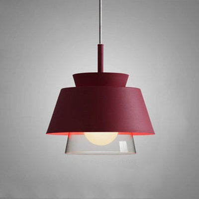 Lámpara colgante contemporánea escandinava de aluminio y vidrio redonda trapezoidal de 1 luz para dormitorio 