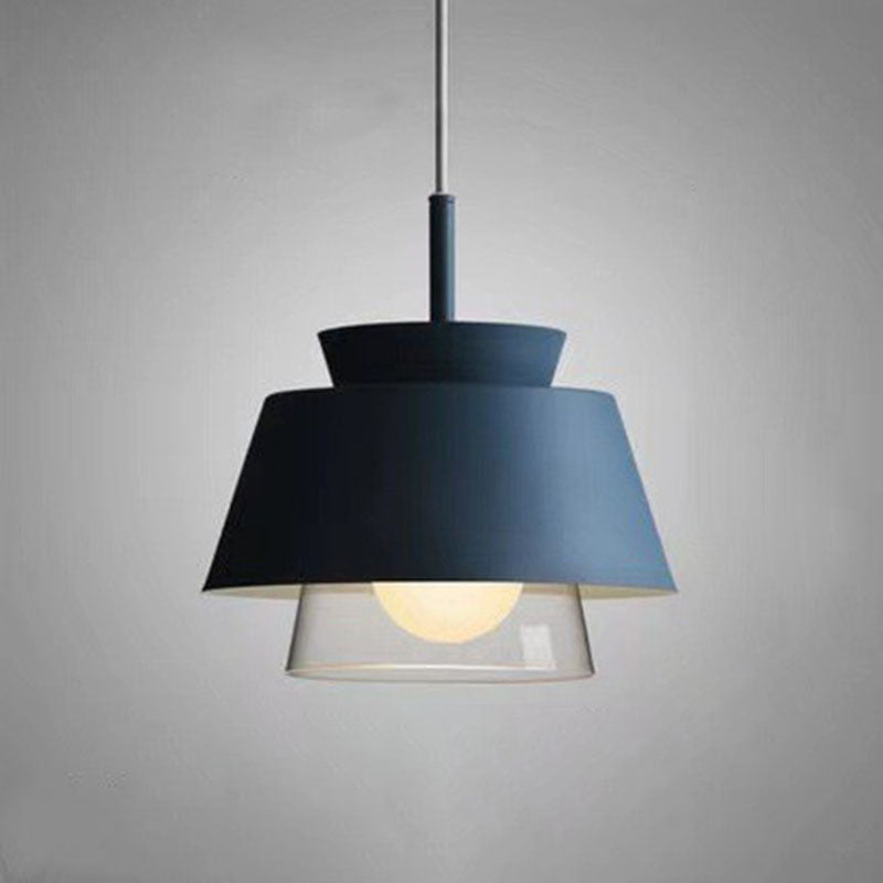 Lámpara colgante contemporánea escandinava de aluminio y vidrio redonda trapezoidal de 1 luz para dormitorio 