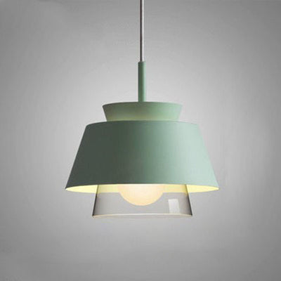 Lámpara colgante contemporánea escandinava de aluminio y vidrio redonda trapezoidal de 1 luz para dormitorio 