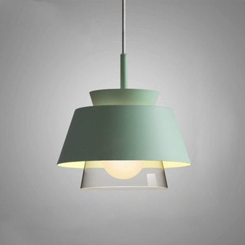 Lámpara colgante contemporánea escandinava de aluminio y vidrio redonda trapezoidal de 1 luz para dormitorio 