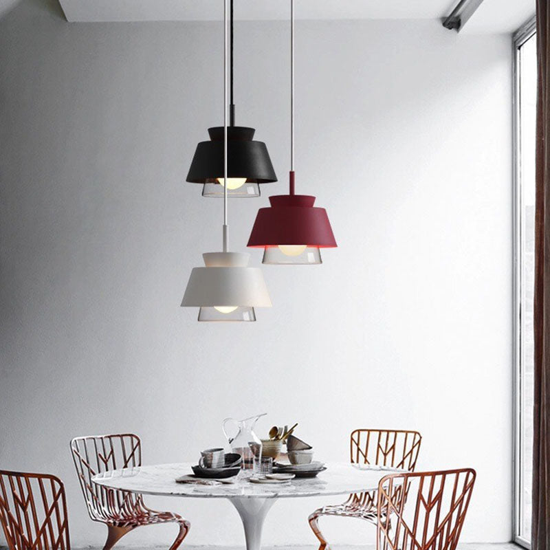 Lámpara colgante contemporánea escandinava de aluminio y vidrio redonda trapezoidal de 1 luz para dormitorio 