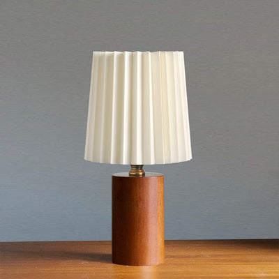 Lampe de table 1 lumière en tissu bois cylindrique plissé contemporain mi-siècle pour chambre 