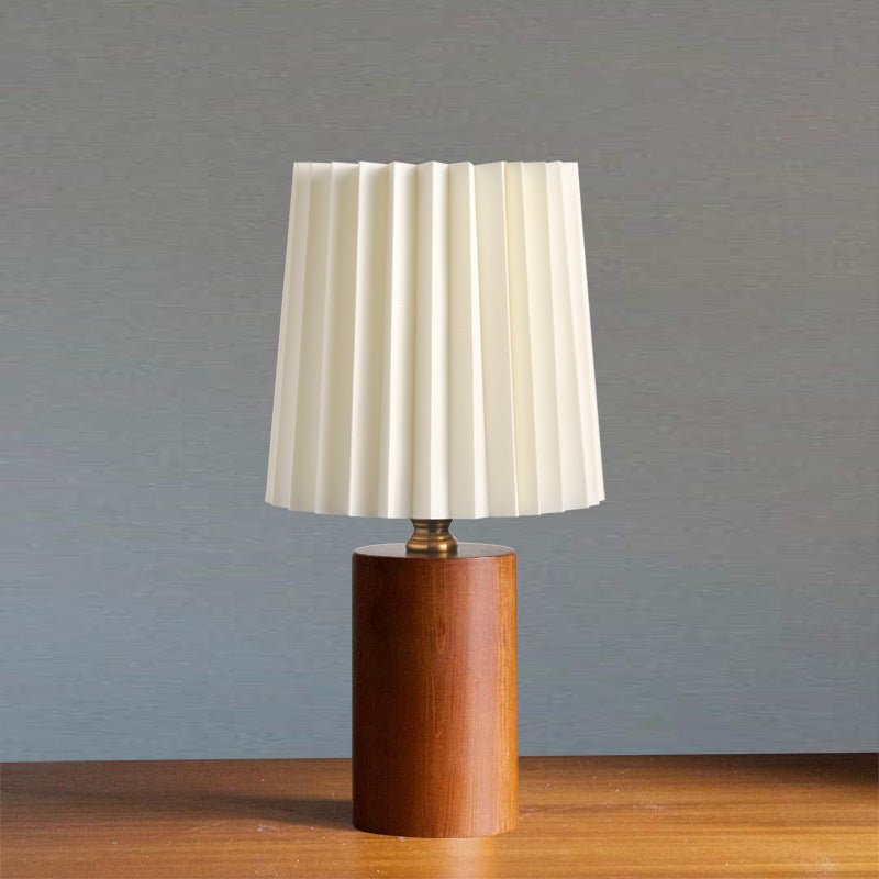 Lampe de table 1 lumière en tissu bois cylindrique plissé contemporain mi-siècle pour chambre 