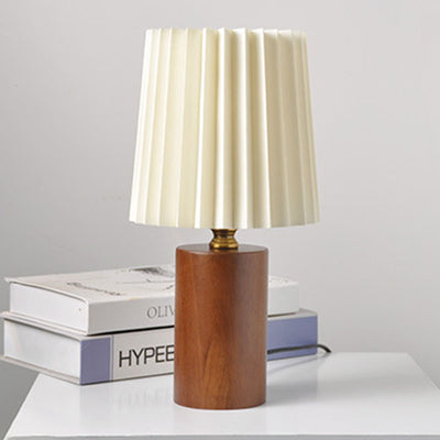 Lampe de table 1 lumière en tissu bois cylindrique plissé contemporain mi-siècle pour chambre 