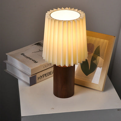 Lampe de table 1 lumière en tissu bois cylindrique plissé contemporain mi-siècle pour chambre 