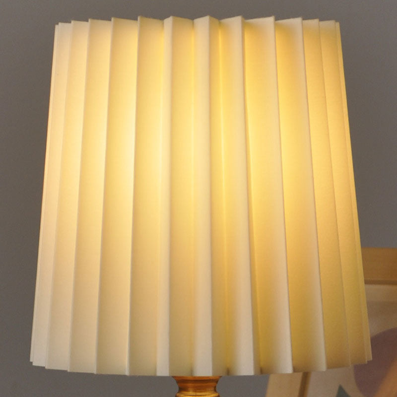 Lampe de table 1 lumière en tissu bois cylindrique plissé contemporain mi-siècle pour chambre 