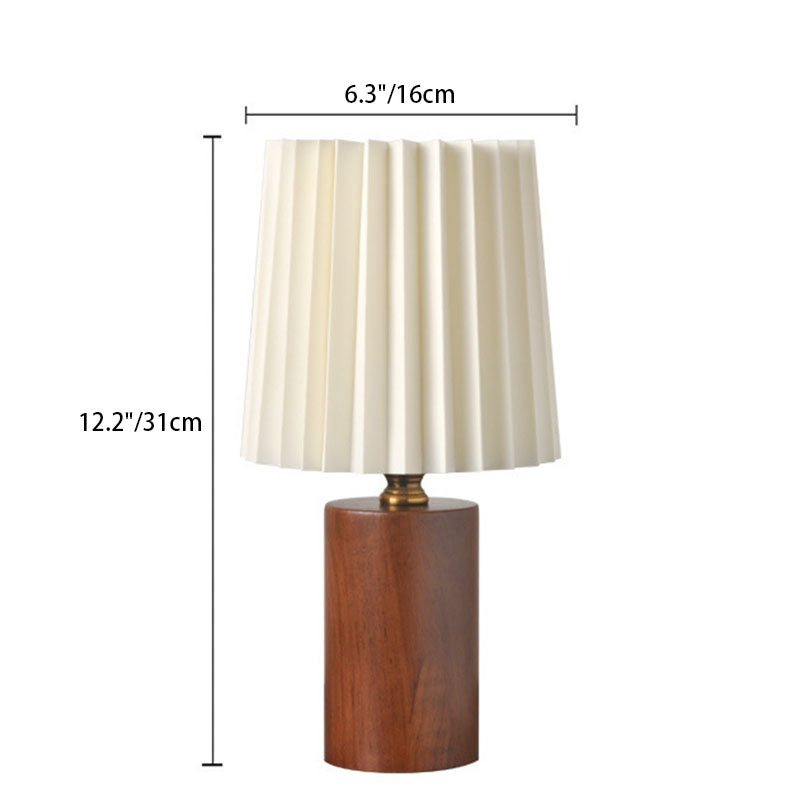 Lampe de table 1 lumière en tissu bois cylindrique plissé contemporain mi-siècle pour chambre 