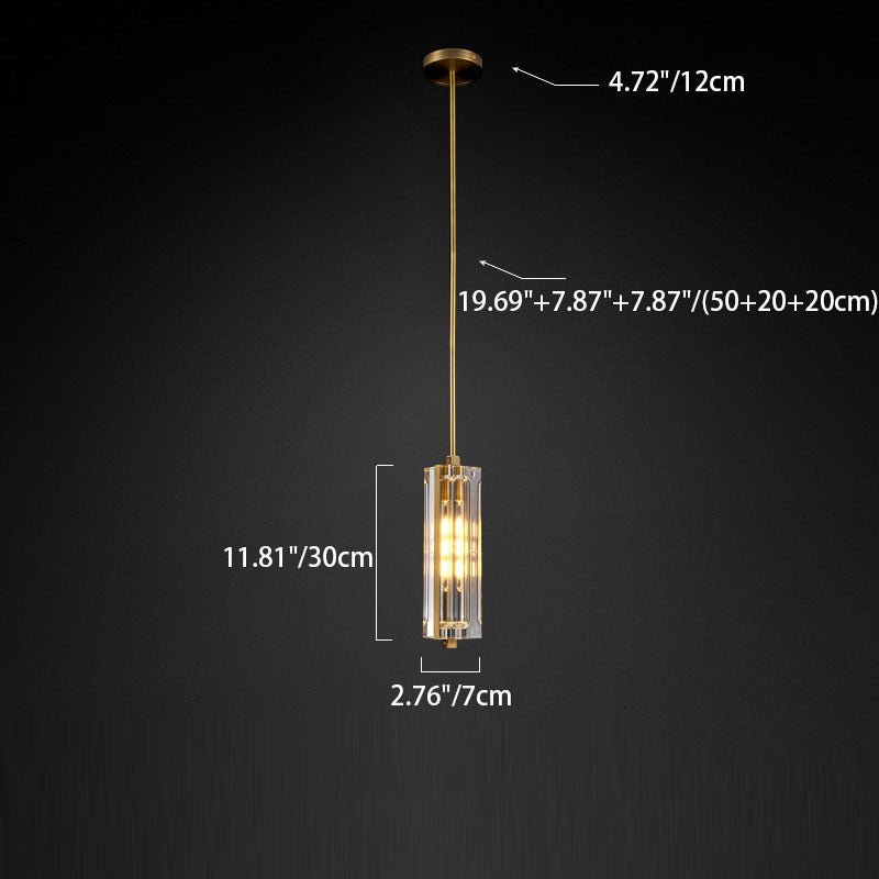 Moderne Luxus runde Zylinder Kupfer Kristall 1-Licht Pendelleuchte für Schlafzimmer 