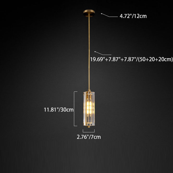 Moderne Luxus runde Zylinder Kupfer Kristall 1-Licht Pendelleuchte für Schlafzimmer 