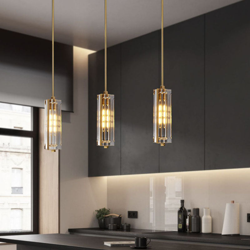 Moderne Luxus runde Zylinder Kupfer Kristall 1-Licht Pendelleuchte für Schlafzimmer 