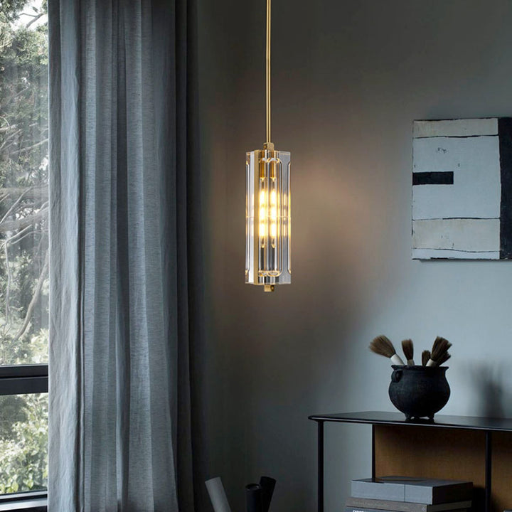 Moderne Luxus runde Zylinder Kupfer Kristall 1-Licht Pendelleuchte für Schlafzimmer 
