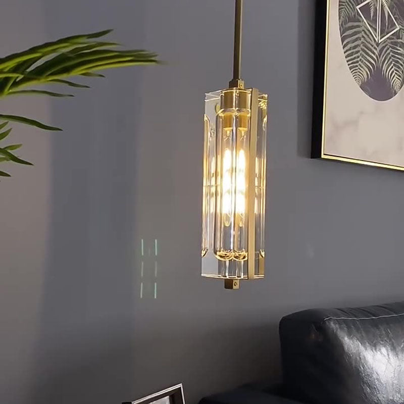 Moderne Luxus runde Zylinder Kupfer Kristall 1-Licht Pendelleuchte für Schlafzimmer 