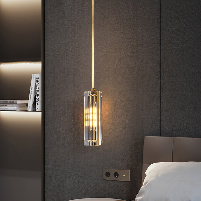 Moderne Luxus runde Zylinder Kupfer Kristall 1-Licht Pendelleuchte für Schlafzimmer 