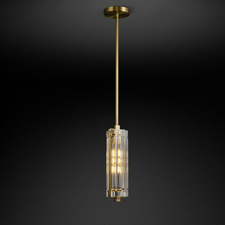 Moderne Luxus runde Zylinder Kupfer Kristall 1-Licht Pendelleuchte für Schlafzimmer 