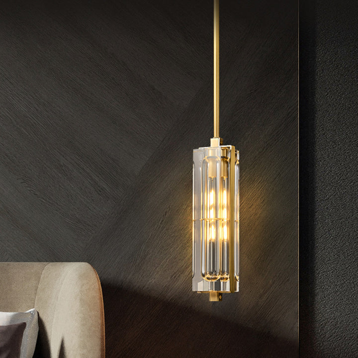 Moderne Luxus runde Zylinder Kupfer Kristall 1-Licht Pendelleuchte für Schlafzimmer 