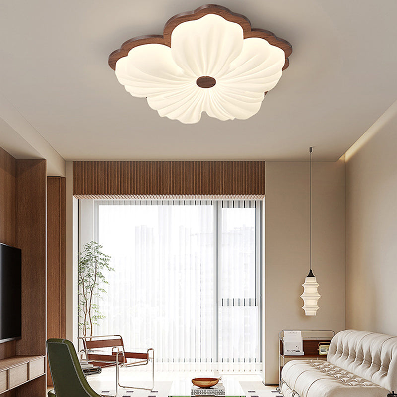Plafonnier LED en forme de pétale créatif contemporain en caoutchouc PE et bois de caoutchouc pour chambre à coucher 