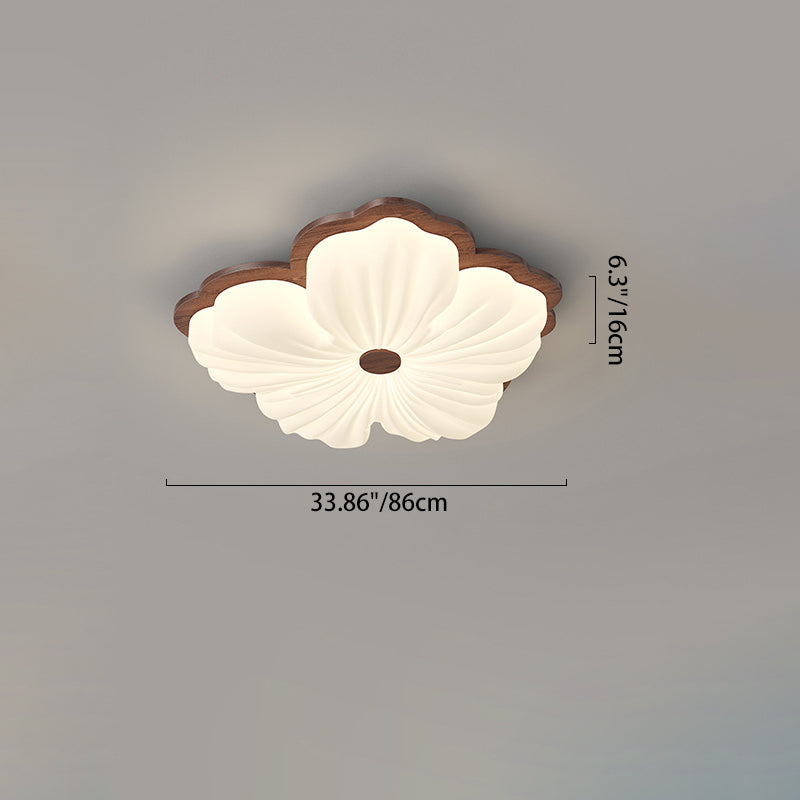 Plafonnier LED en forme de pétale créatif contemporain en caoutchouc PE et bois de caoutchouc pour chambre à coucher 