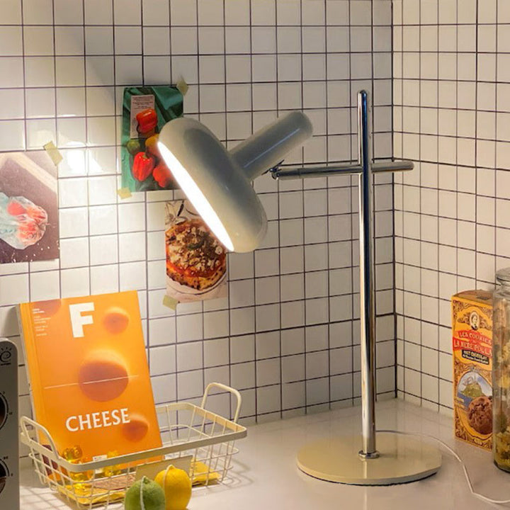 Lampe de table LED en fer avec abat-jour rotatif rond en crème USB scandinave contemporaine pour chambre à coucher 