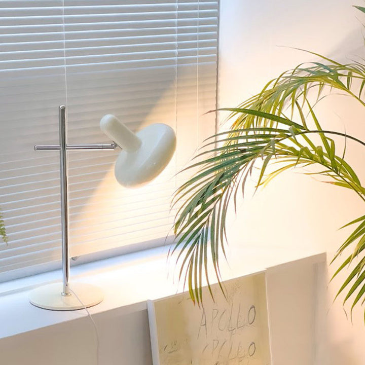 Lampe de table LED en fer avec abat-jour rotatif rond en crème USB scandinave contemporaine pour chambre à coucher 