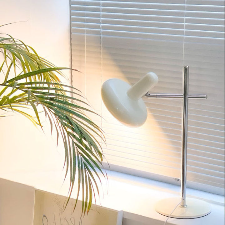 Lampe de table LED en fer avec abat-jour rotatif rond en crème USB scandinave contemporaine pour chambre à coucher 