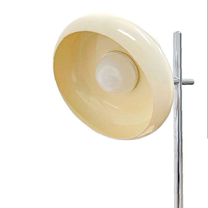 Lampe de table LED en fer avec abat-jour rotatif rond en crème USB scandinave contemporaine pour chambre à coucher 