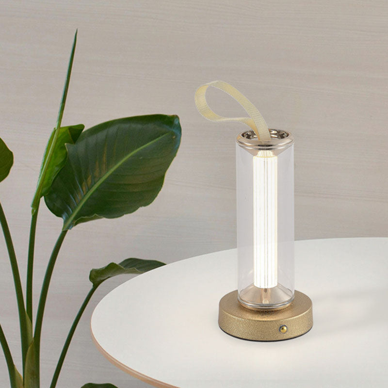 Moderne minimalistische USB tragbare runde Zylinder Eisen Acryl LED Tischlampe für Wohnzimmer 