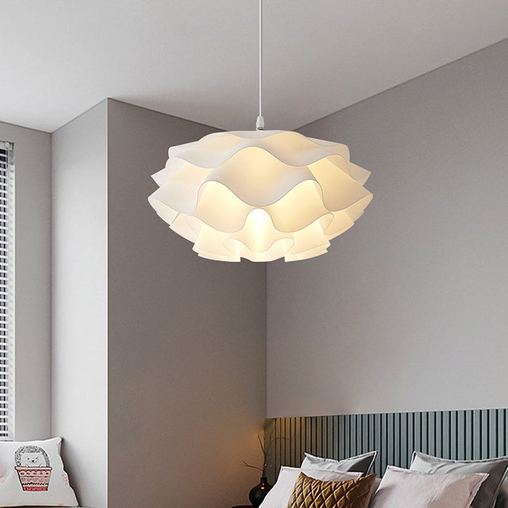 Contemporary Scandinavian Cream Pleated Round ABS 1-Light Pendant Light For Bedroom