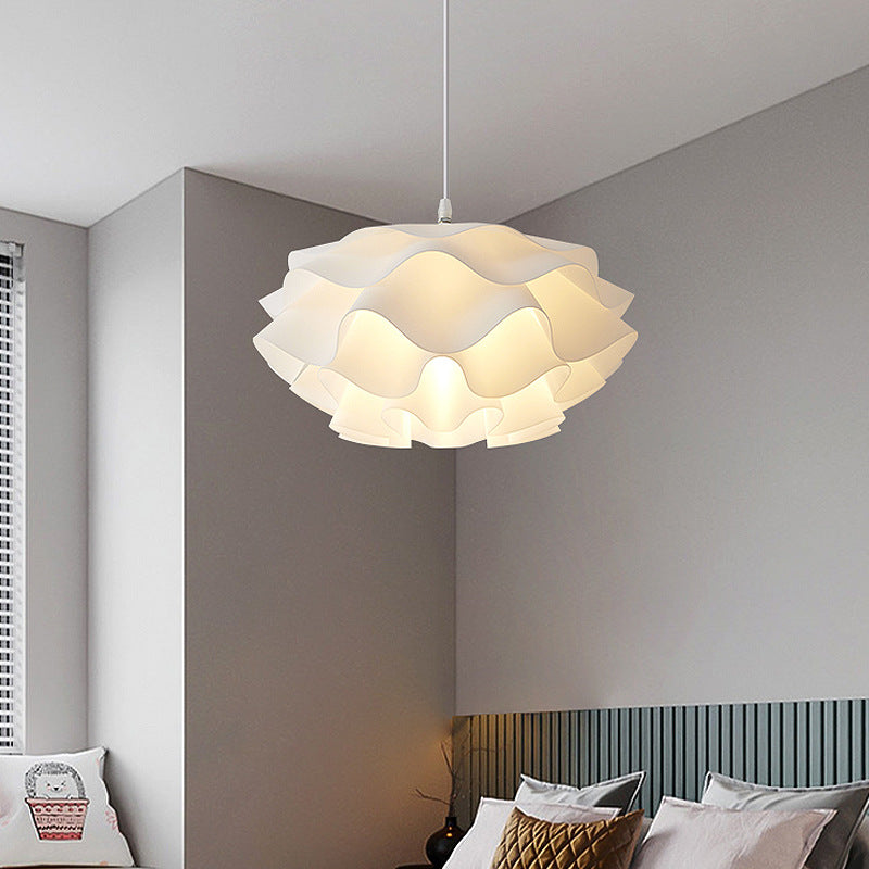 Lámpara colgante contemporánea escandinava de crema plisada redonda ABS de 1 luz para dormitorio 