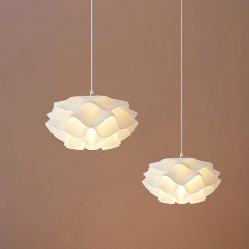 Lámpara colgante contemporánea escandinava de crema plisada redonda ABS de 1 luz para dormitorio 