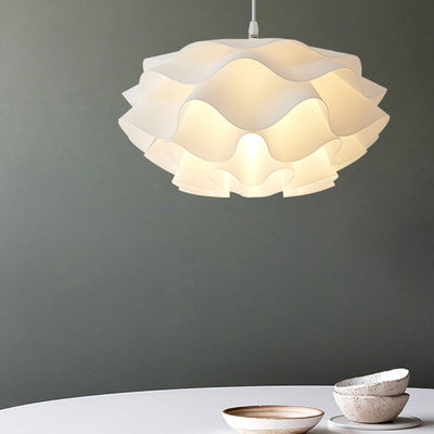 Lámpara colgante contemporánea escandinava de crema plisada redonda ABS de 1 luz para dormitorio 