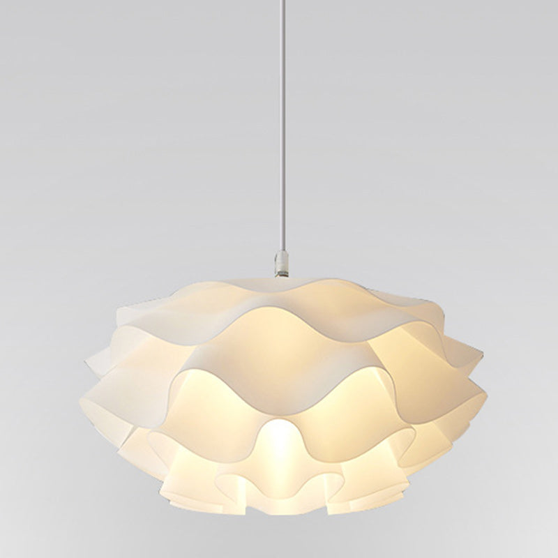 Lámpara colgante contemporánea escandinava de crema plisada redonda ABS de 1 luz para dormitorio 