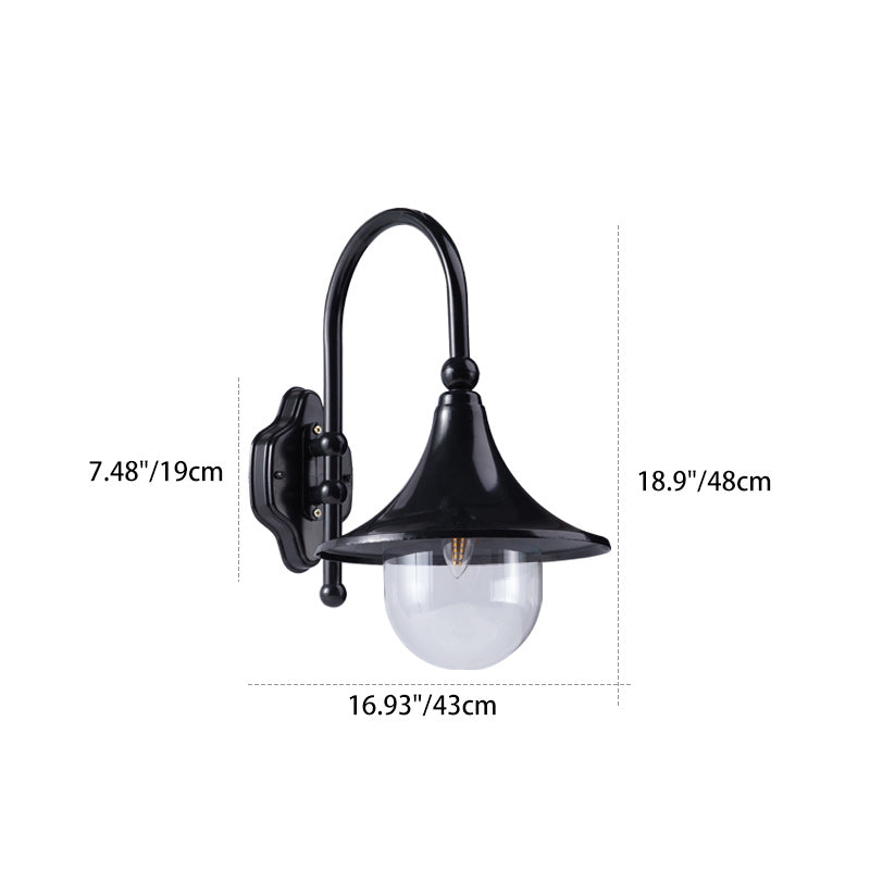 Zeitgenössische industrielle wasserdichte Hornform runde Kegel Aluminium Acryl 1-Licht Wandleuchte für den Außenbereich 