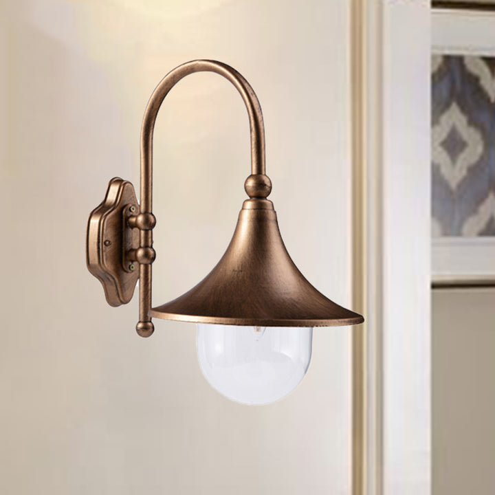 Zeitgenössische industrielle wasserdichte Hornform runde Kegel Aluminium Acryl 1-Licht Wandleuchte für den Außenbereich 