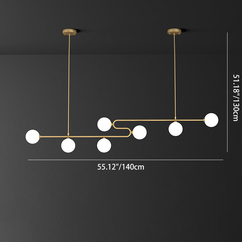 Zeitgenössischer skandinavischer Magic Bean Linearer Runder Kupferglas 5/6/7 Licht Insel Licht Kronleuchter für Esszimmer 