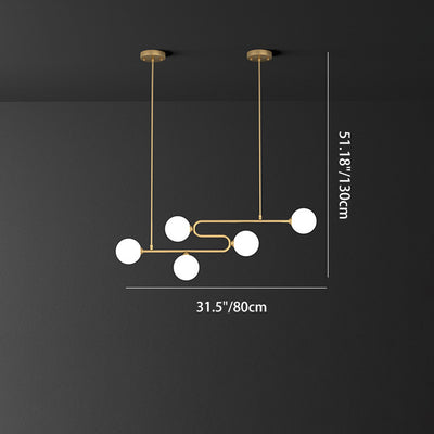 Zeitgenössischer skandinavischer Magic Bean Linearer Runder Kupferglas 5/6/7 Licht Insel Licht Kronleuchter für Esszimmer 