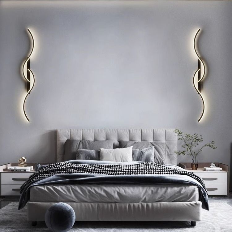 Lámpara apliques de pared LED de aluminio y silicona de curva larga minimalista moderna para dormitorio 