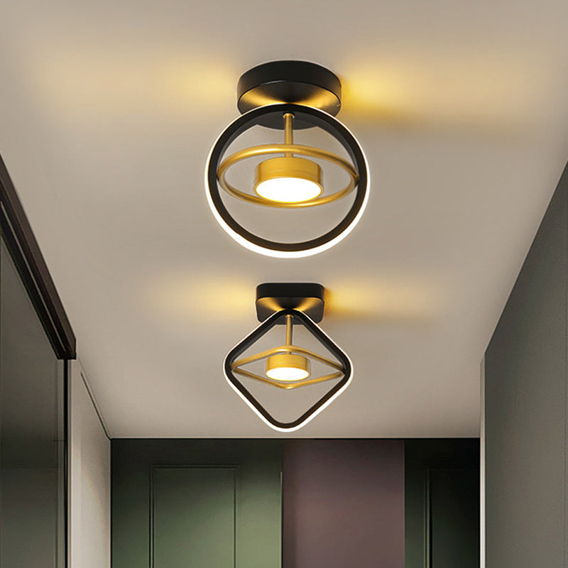 Modern Minimalist Round Square PC Aluminum LED Semi-Flush Mount Ceiling Light For Hallway