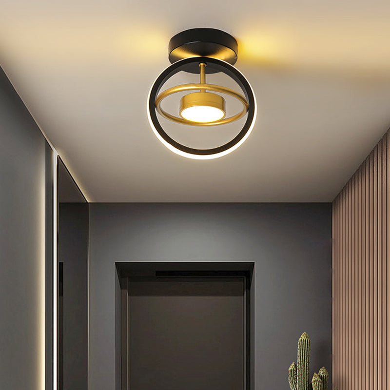 Modern Minimalist Round Square PC Aluminum LED Semi-Flush Mount Ceiling Light For Hallway
