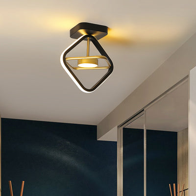 Modern Minimalist Round Square PC Aluminum LED Semi-Flush Mount Ceiling Light For Hallway